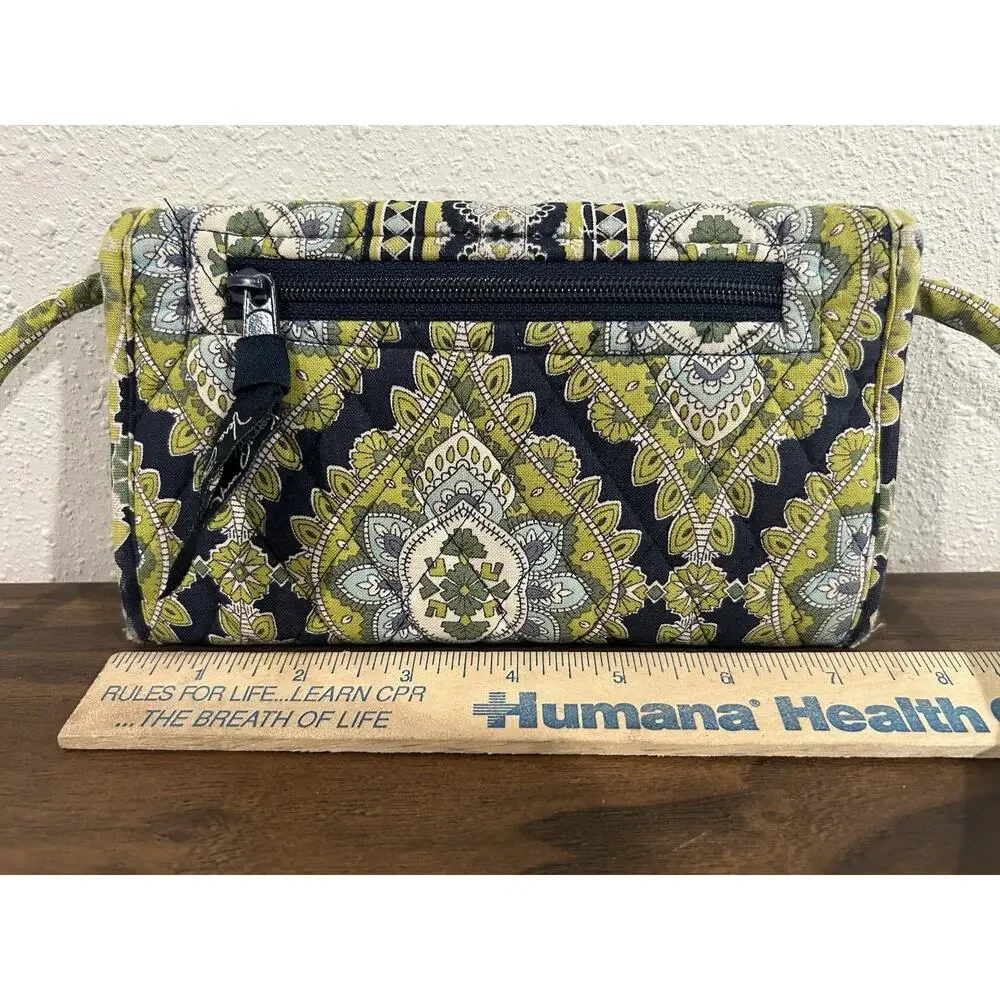 Vera Bradley Crossbody Trifold Wallet Purse Small Green Blue Paisley‎ Strap